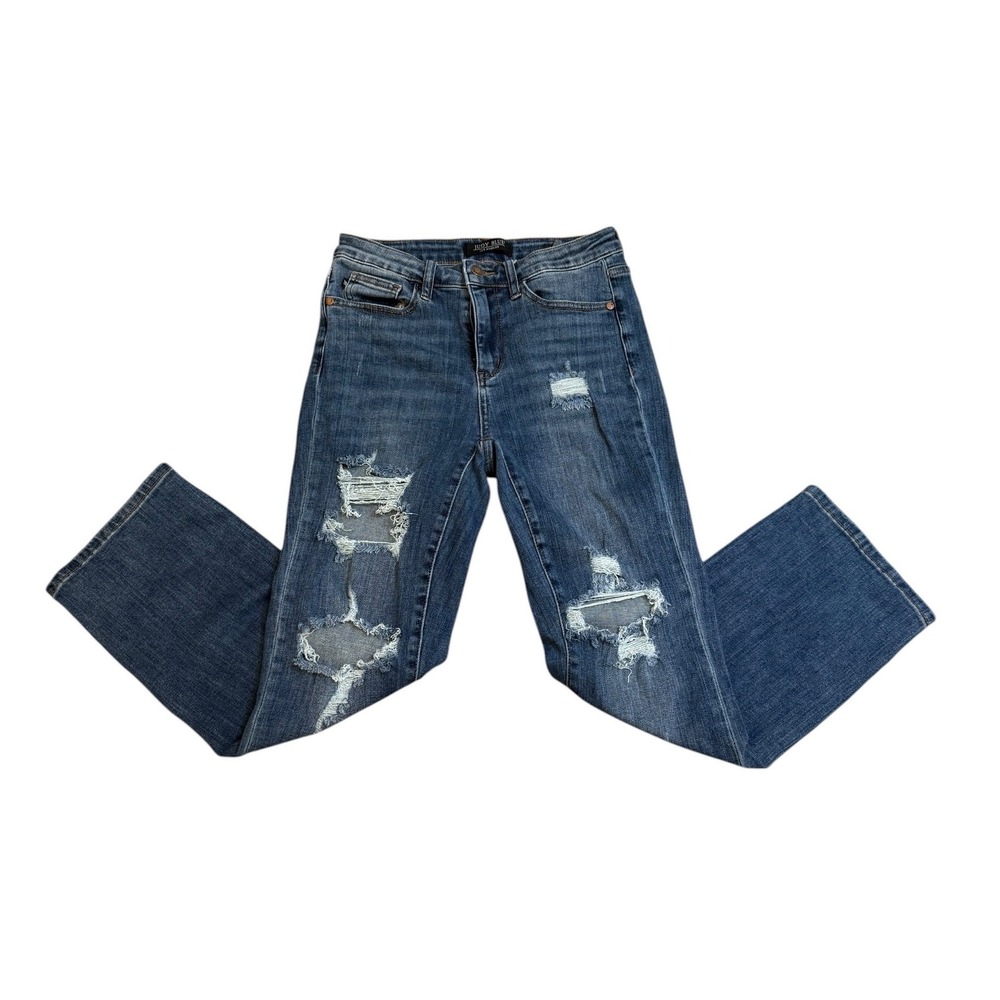 Judy Blue Los Angeles Straight Leg Distressed Shredded Jeans Medium Wash 7/28